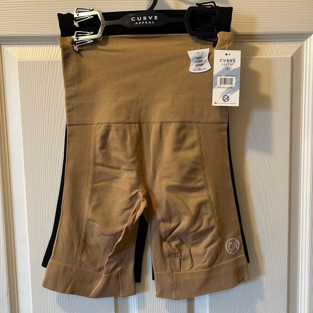 Curve Appeal Medium Tummy & Thigh Slimmer Pair Beige & Black Seamless Hi Waist